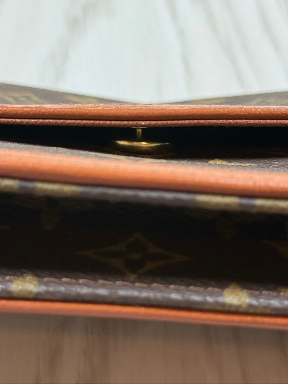 Louis Vuitton Monogram Foldover Clutch in Brown and Tan Leather Trim - Picture 9 of 16